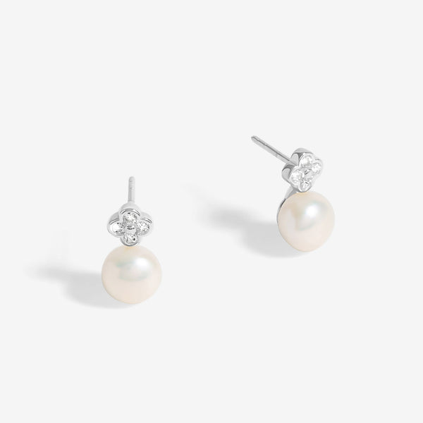 Simply Silver Sterling Silver 925 Cubic Zirconia Clover and Pearl Drop Stud Earrings