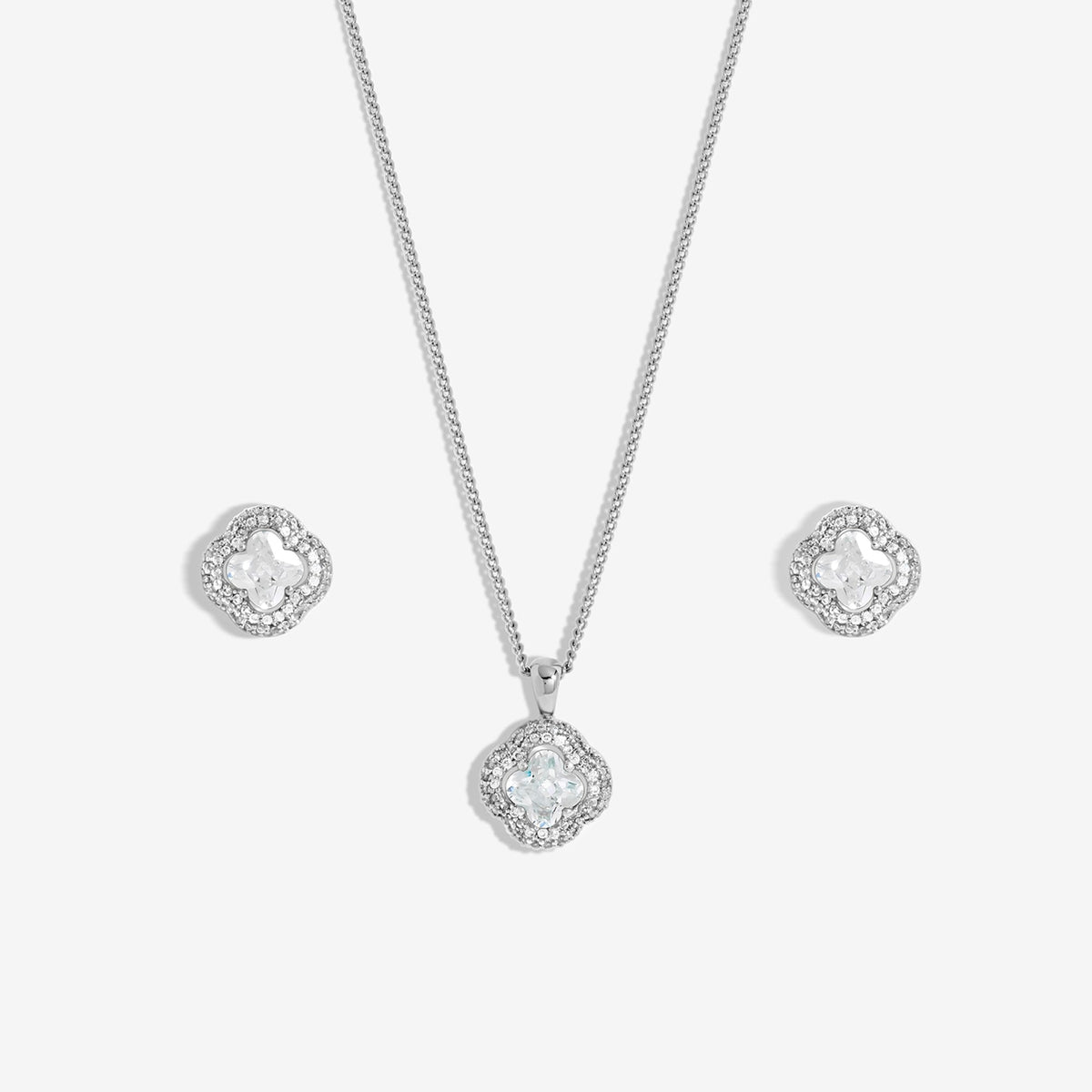 Jon Richard Rhodium Plated Cubic Zirconia Clover Set - Gift Boxed