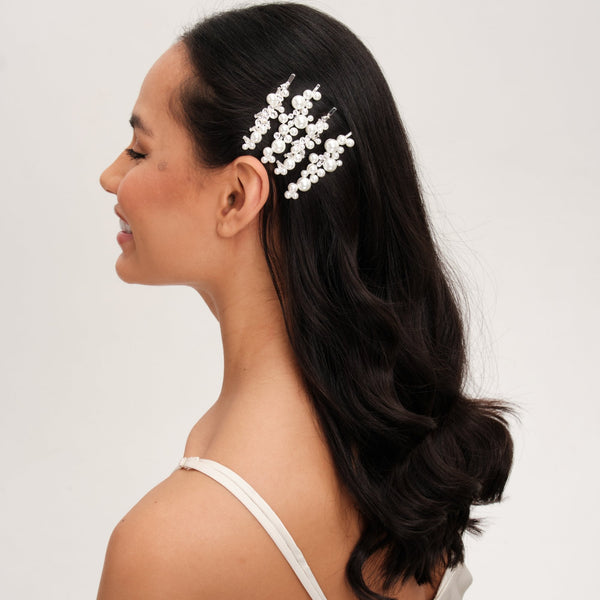 Jon Richard Silver Plated Graduated Pearl And Crystal Hair Slides - Pack Of 4