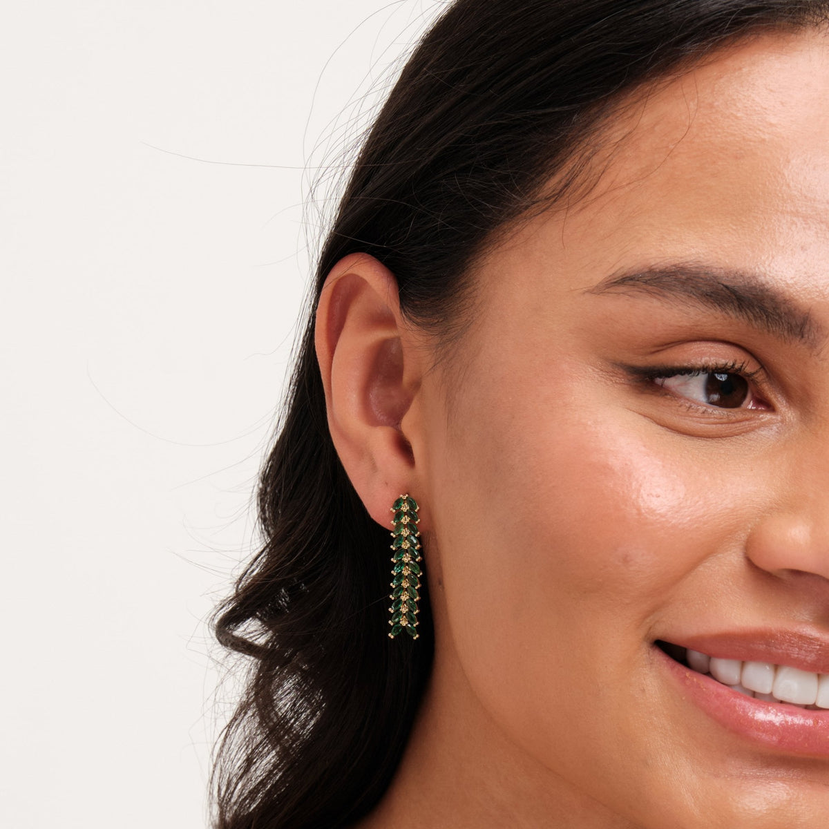 Jon Richard Gold Plated Linear Green Leaf Earrings