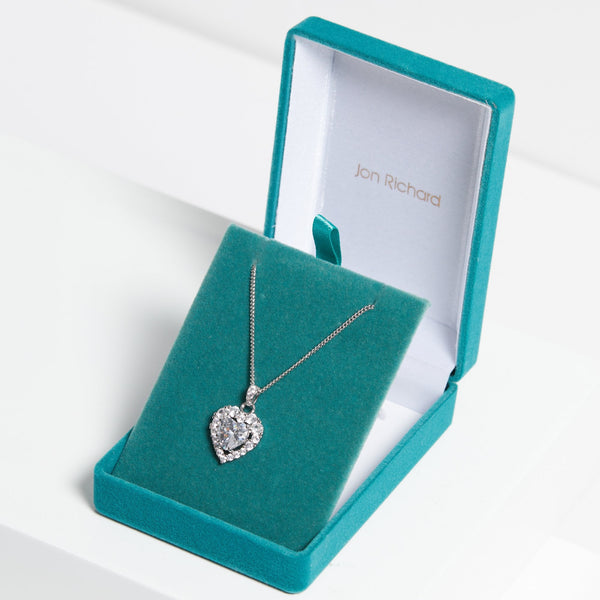 Jon Richard Rhodium Plated Cubic Zirconia Heart Pendant - Gift Boxed