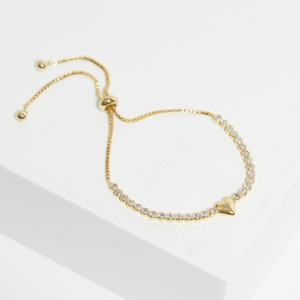 Jon Richard Gold Plated Polished Heart And Crystal Toggle Bracelet