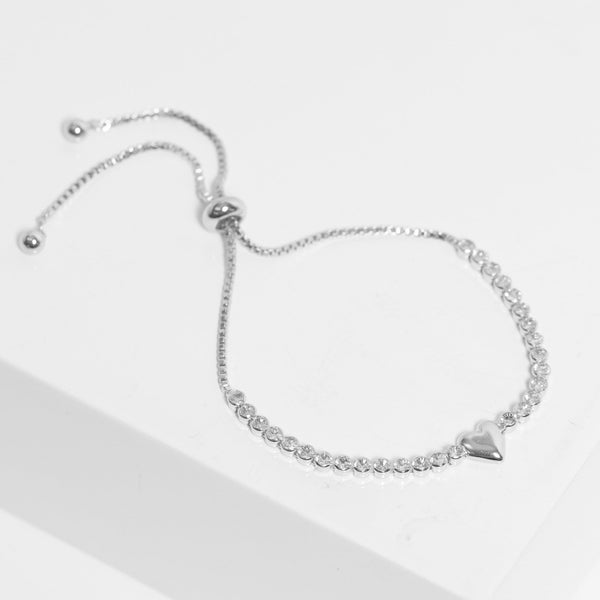 Jon Richard Silver Plated Polished Heart And Crystal Toggle Bracelet