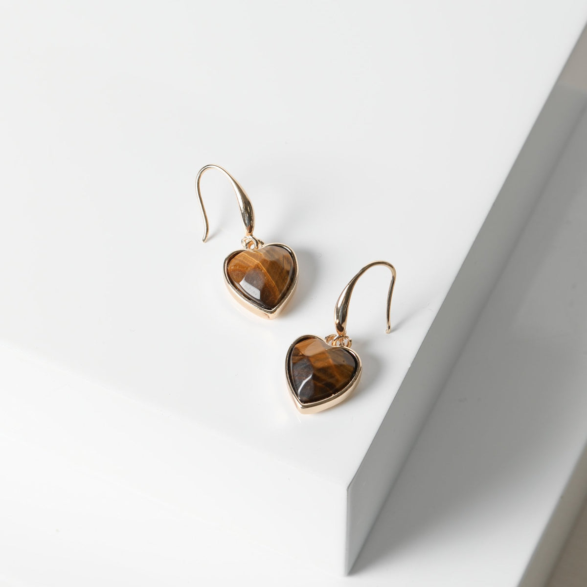Jon Richard Tigers Eye Heart Drop Earrings