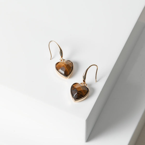 Jon Richard Tigers Eye Heart Drop Earrings