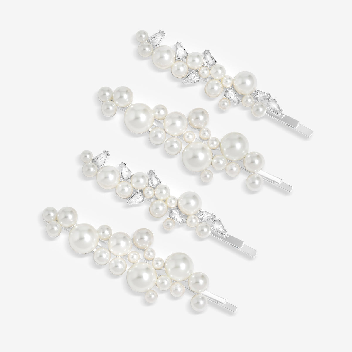 Jon Richard Silver Plated Graduated Pearl And Crystal Hair Slides - Pack Of 4