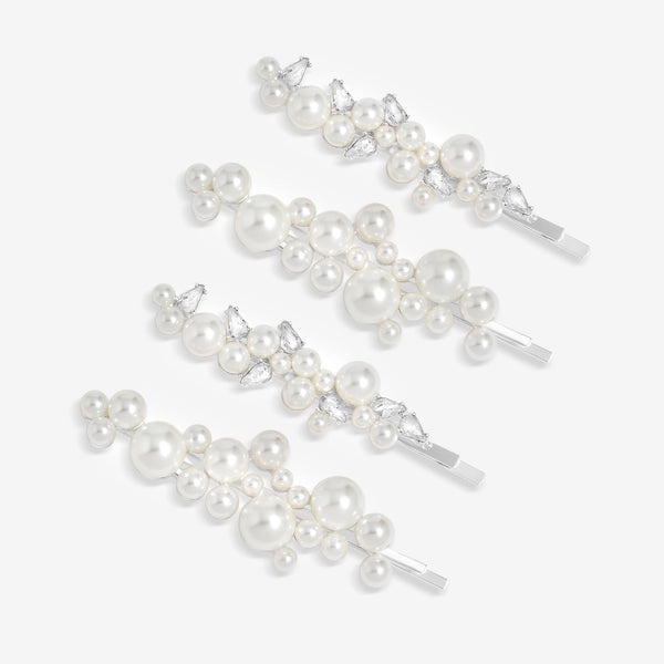 Jon Richard Silver Plated Graduated Pearl And Crystal Hair Slides - Pack Of 4