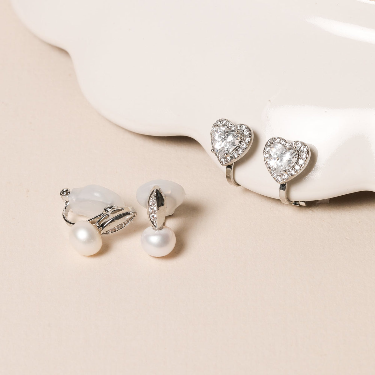 Jon Richard Cubic Zirconia And Pearl Clip Earrings