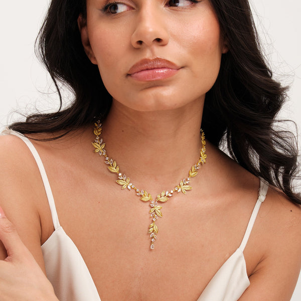 Jon Richard Gold Plated And Cubic Zirconia Leaf Necklace