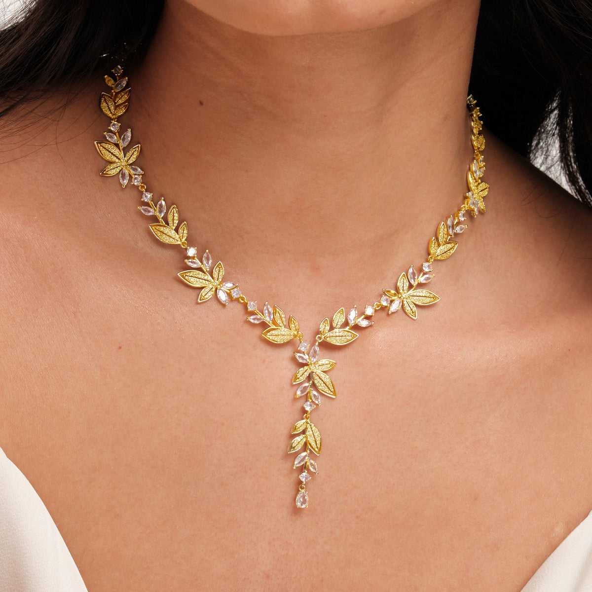 Jon Richard Gold Plated And Cubic Zirconia Leaf Necklace