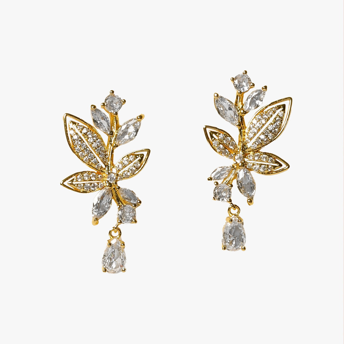 Jon Richard Gold Plated And Cubic Zirconia Leaf Earrings