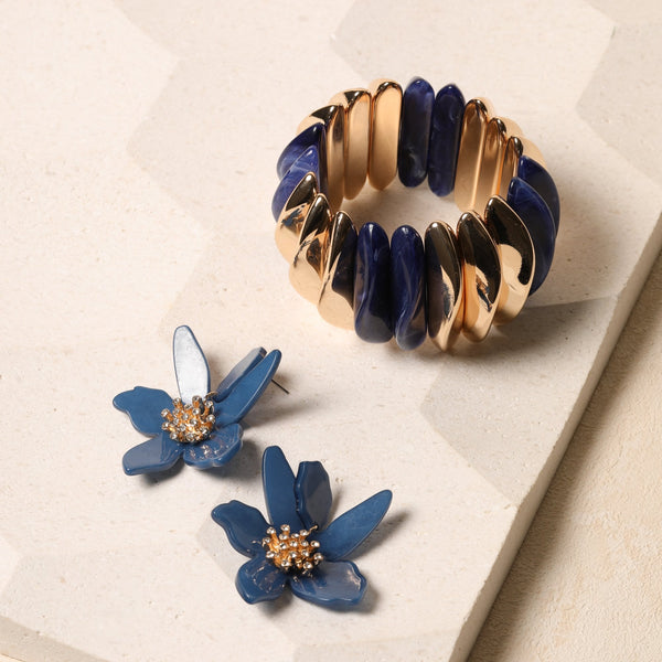 Mood Blue Resin Flower Statement Drop Earrings