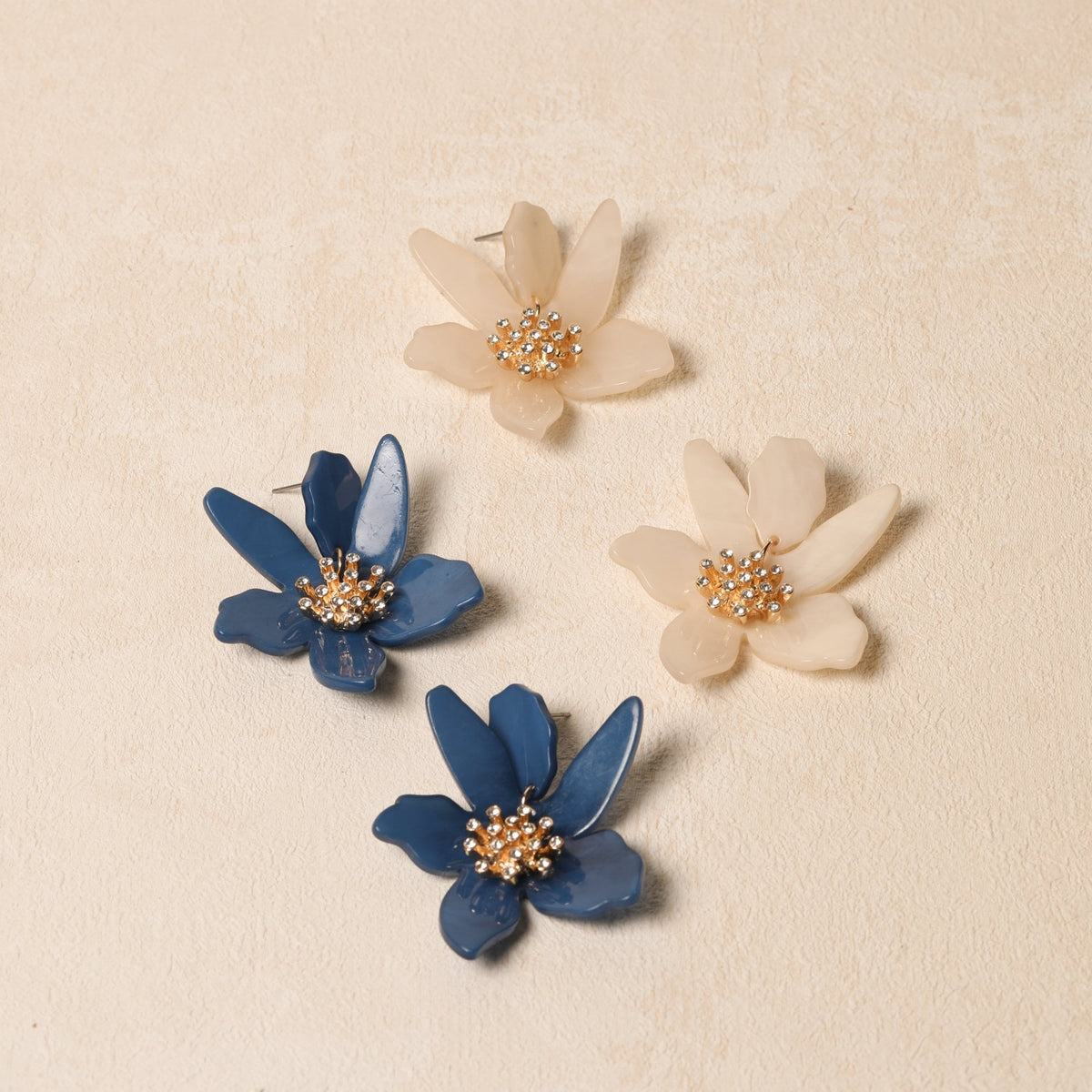 Mood Blue Resin Flower Statement Drop Earrings