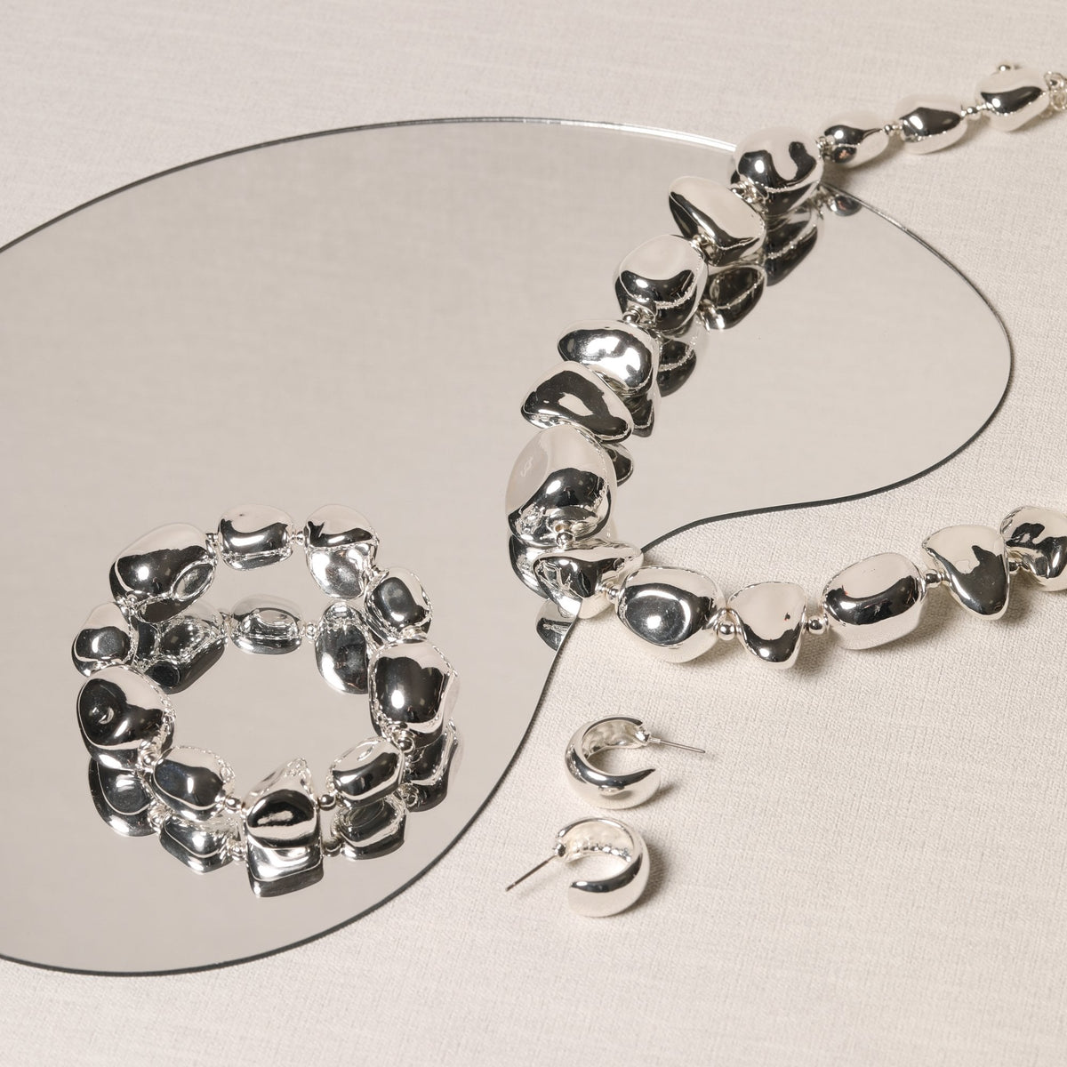 Mood Silver Polished Organic Pebble Necklace