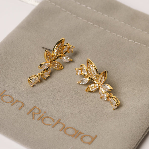 Jon Richard Gold Plated And Cubic Zirconia Leaf Earrings
