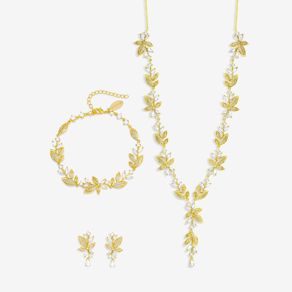 Jon Richard Gold Plated And Cubic Zirconia Leaf Bridal Set