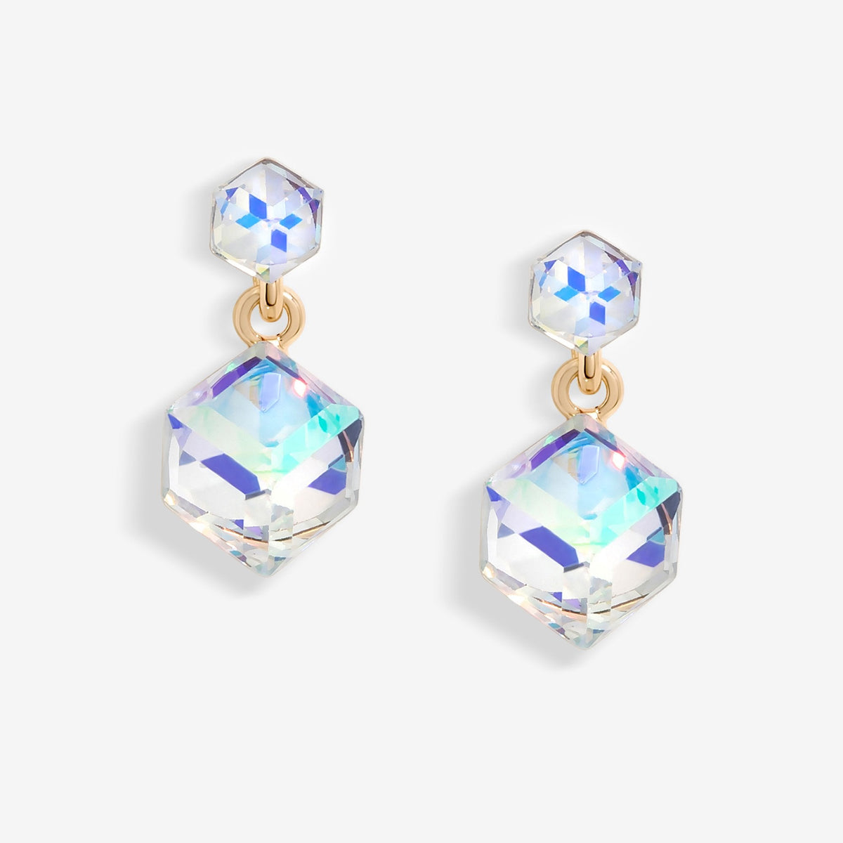 Jon Richard Radiance Collection Rose Gold Plated Aurora Borealis Cube Drop Earrings