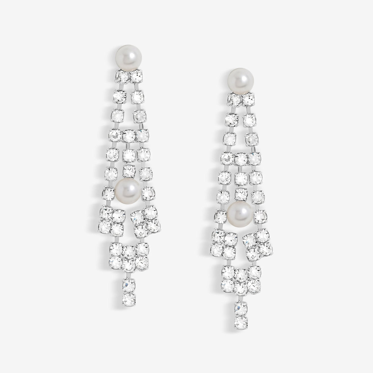 Jon Richard Silver Plated Pearl And Crystal V Drop Earrings