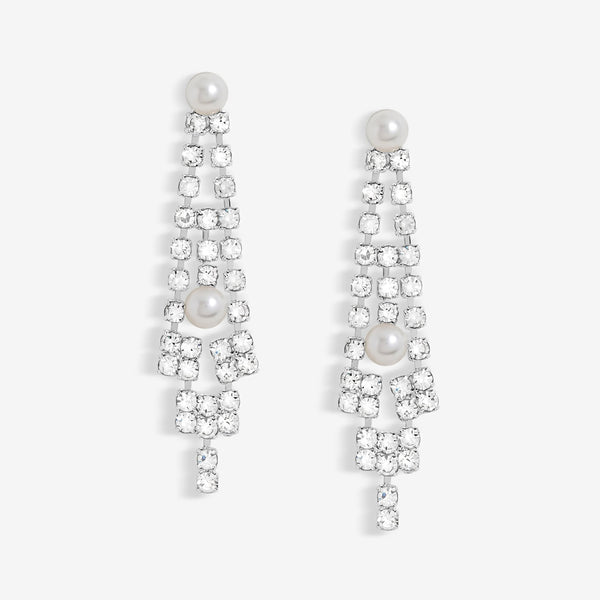 Jon Richard Silver Plated Pearl And Crystal V Drop Earrings
