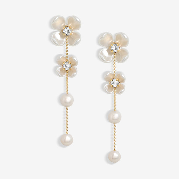 Jon Richard Gold Plated White Floral And Freshwater Pearl Linear Earrings