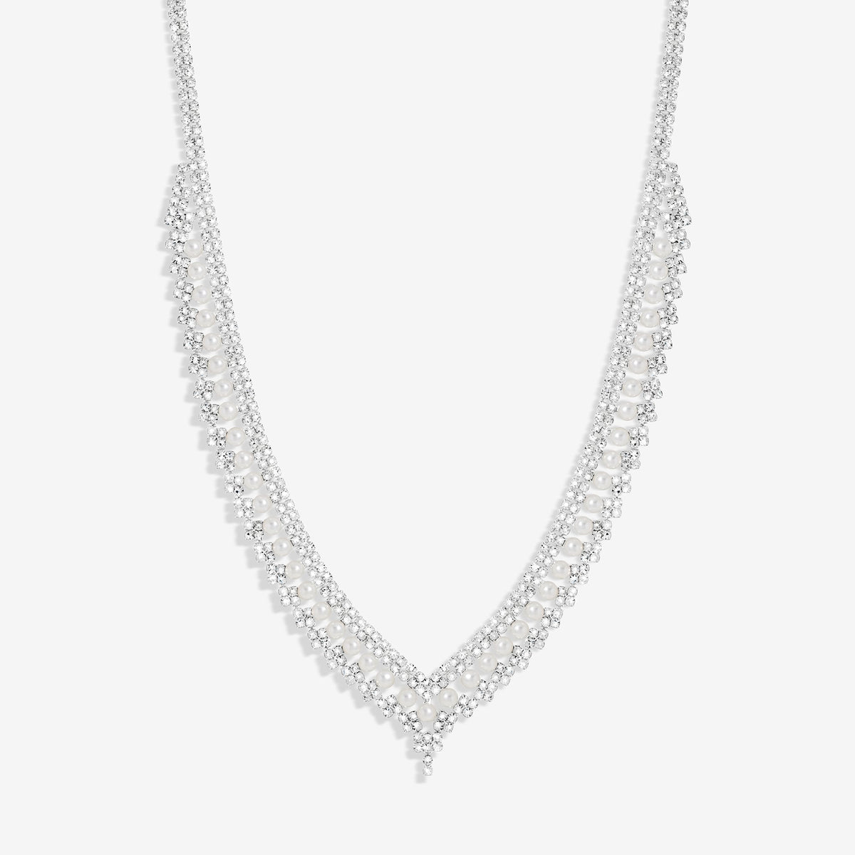 Jon Richard Silver Plated Pearl And Crystal V Necklace
