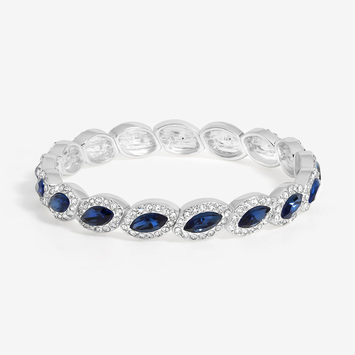 Silver Plated Blue Crystal Navette Stretch Bracelet