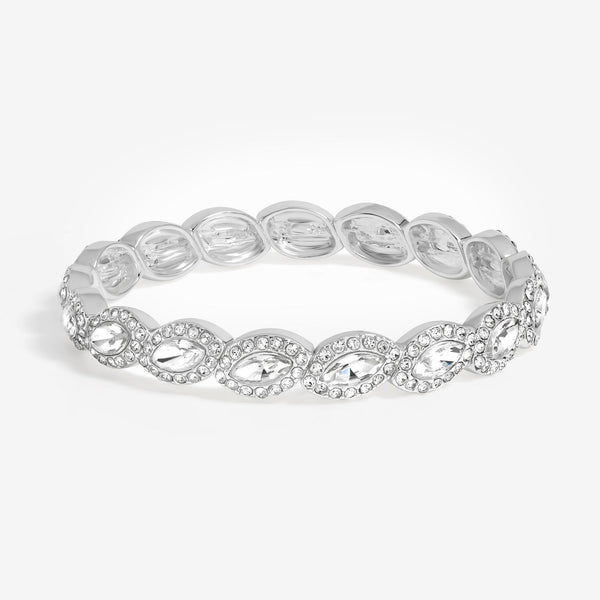 Silver Plated Crystal Navette Stretch Bracelet