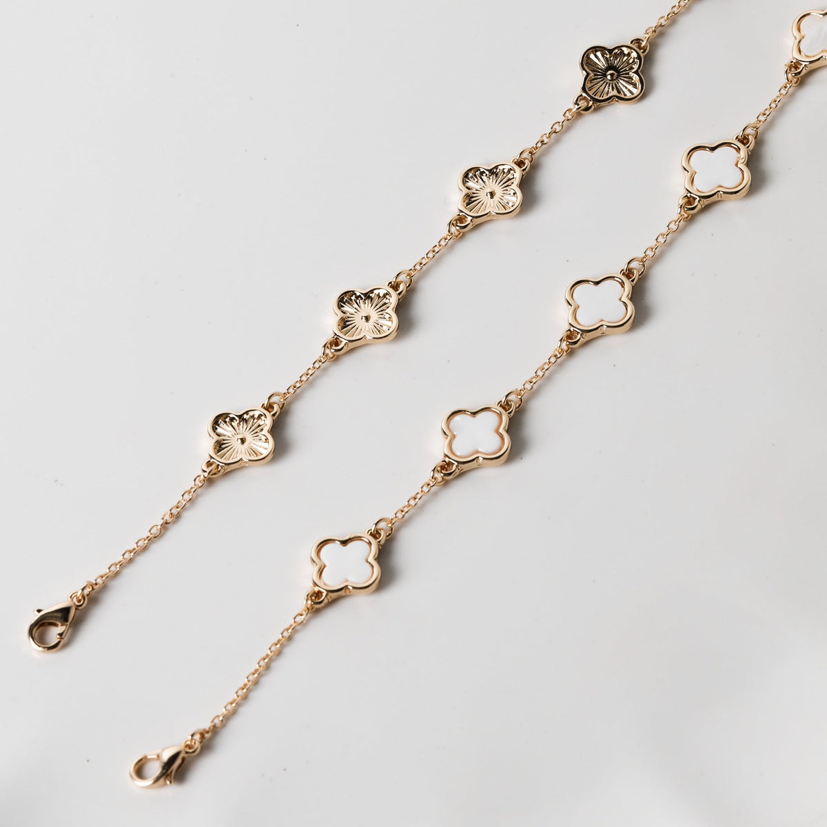 Mood Gold Mother Of Pearl Clover Station Bracelets - Pack Of 2