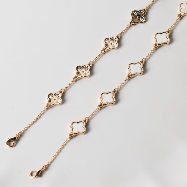 Mood Gold Mother Of Pearl Clover Station Bracelets - Pack Of 2