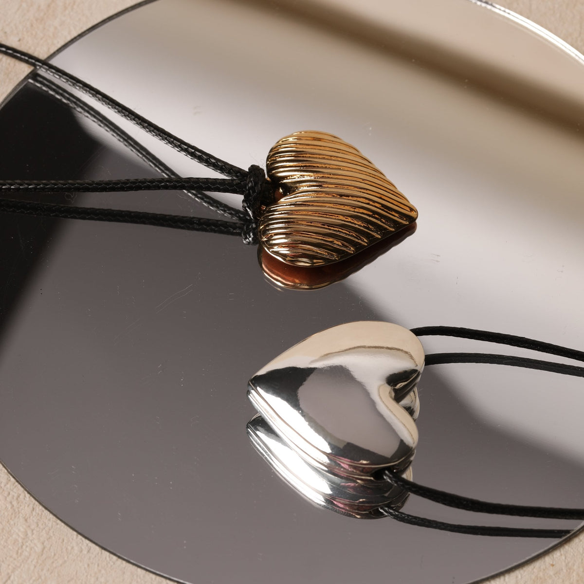 Mood Silver Polished Heart Slider Adjustable Cord Necklace