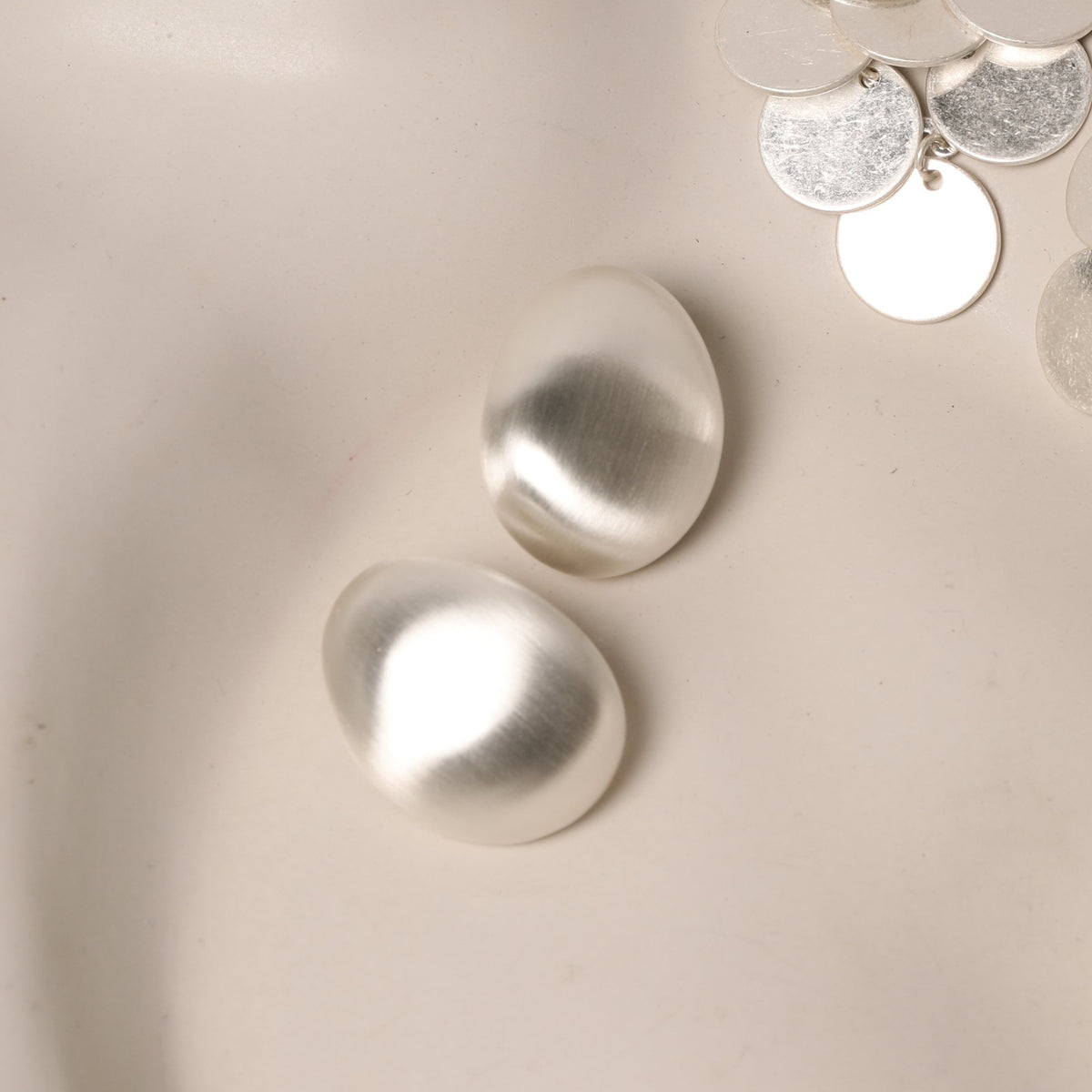 Mood Silver Brushed Dome Stud Earrings