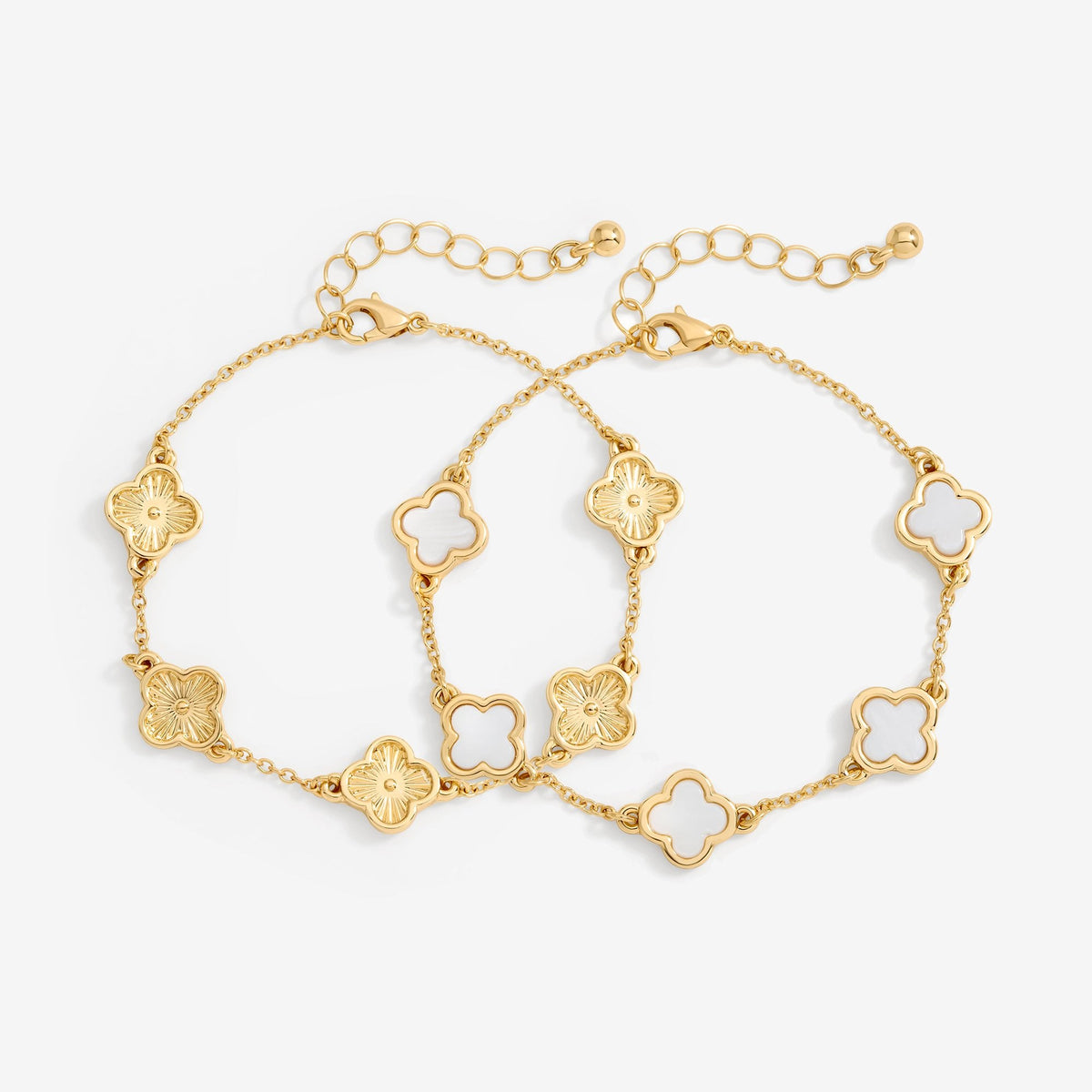 Mood Gold Mother Of Pearl Clover Station Bracelets - Pack Of 2