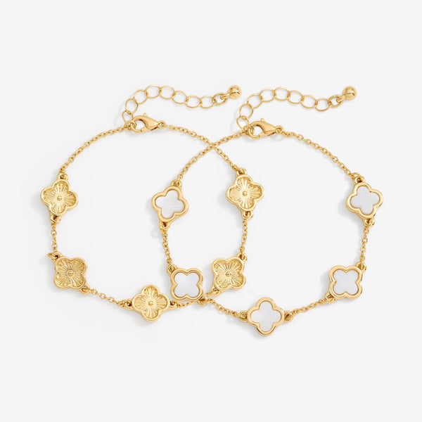 Mood Gold Mother Of Pearl Clover Station Bracelets - Pack Of 2