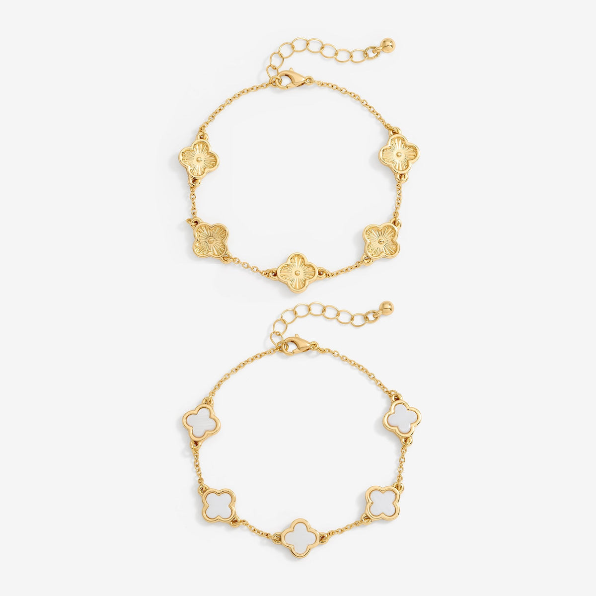 Mood Gold Mother Of Pearl Clover Station Bracelets - Pack Of 2