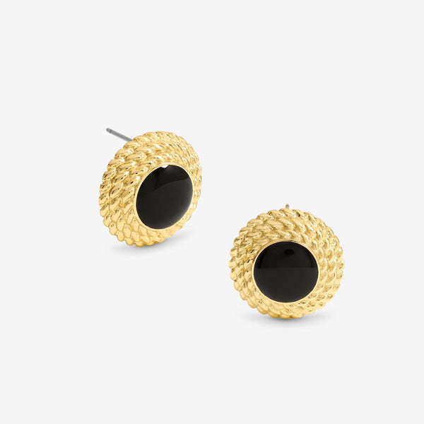 Jon Richard Gold Plated And Jet Enamel Round Earrings