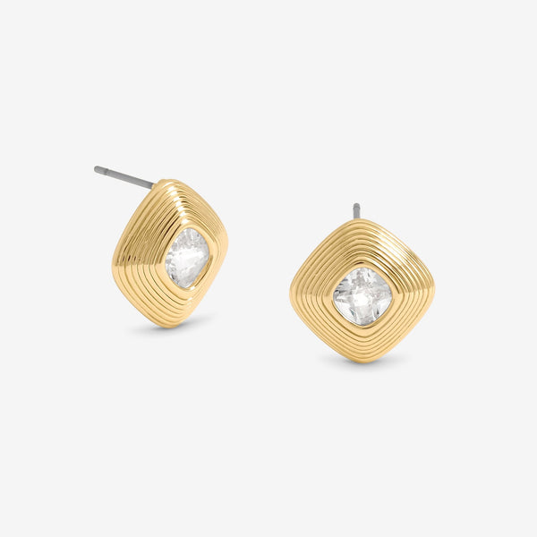 Jon Richard Gold Plated Ridge And Crystal Stud Earrings