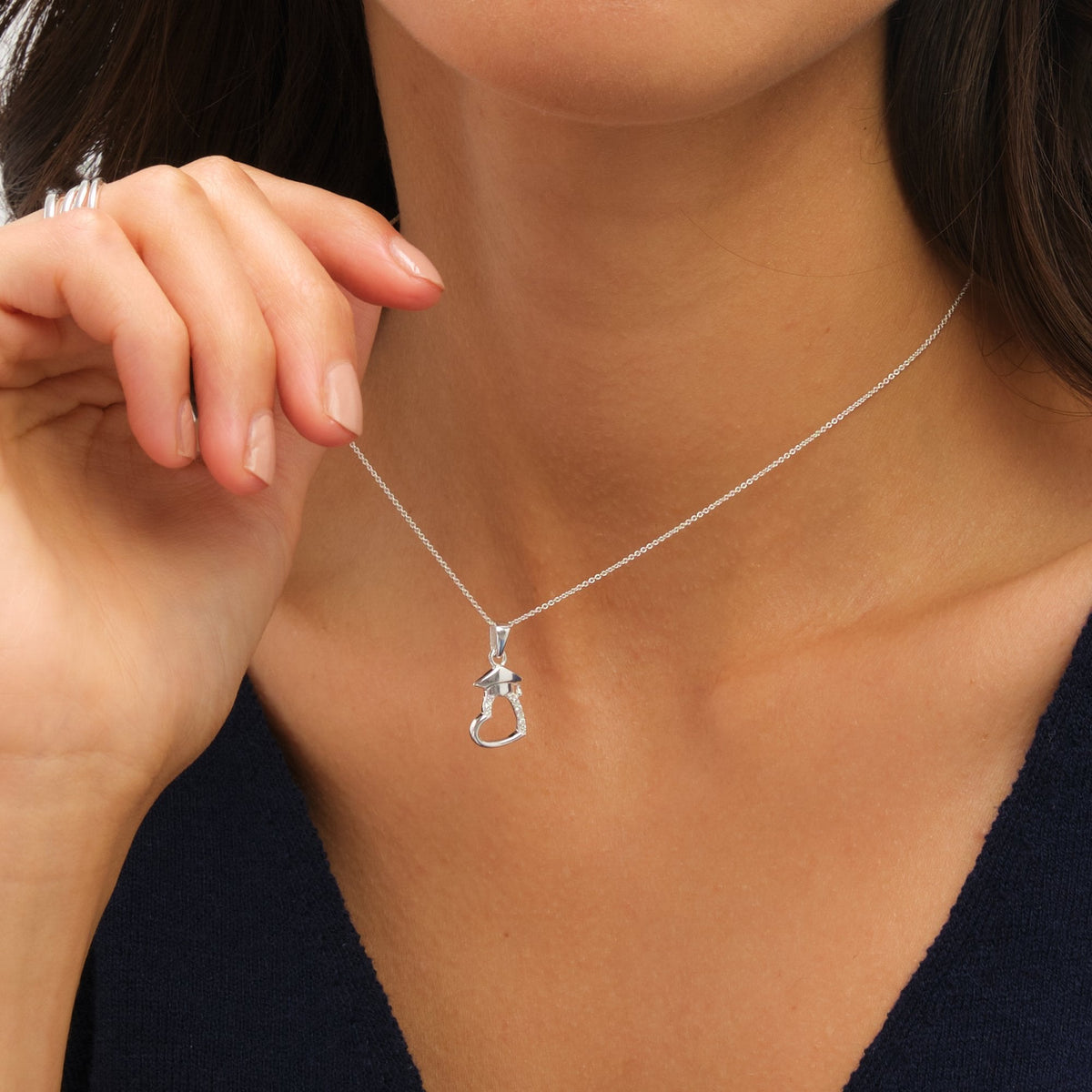 Simply Silver Sterling Silver 925 Polished and Cubic Zirconia Open Heart Graduation Pendant