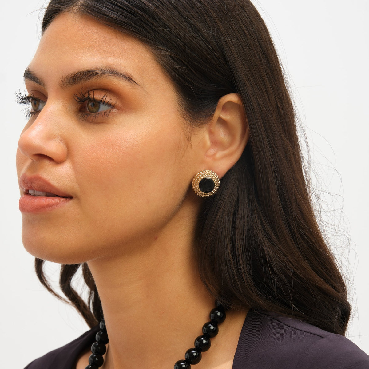 Jon Richard Gold Plated And Jet Enamel Round Earrings
