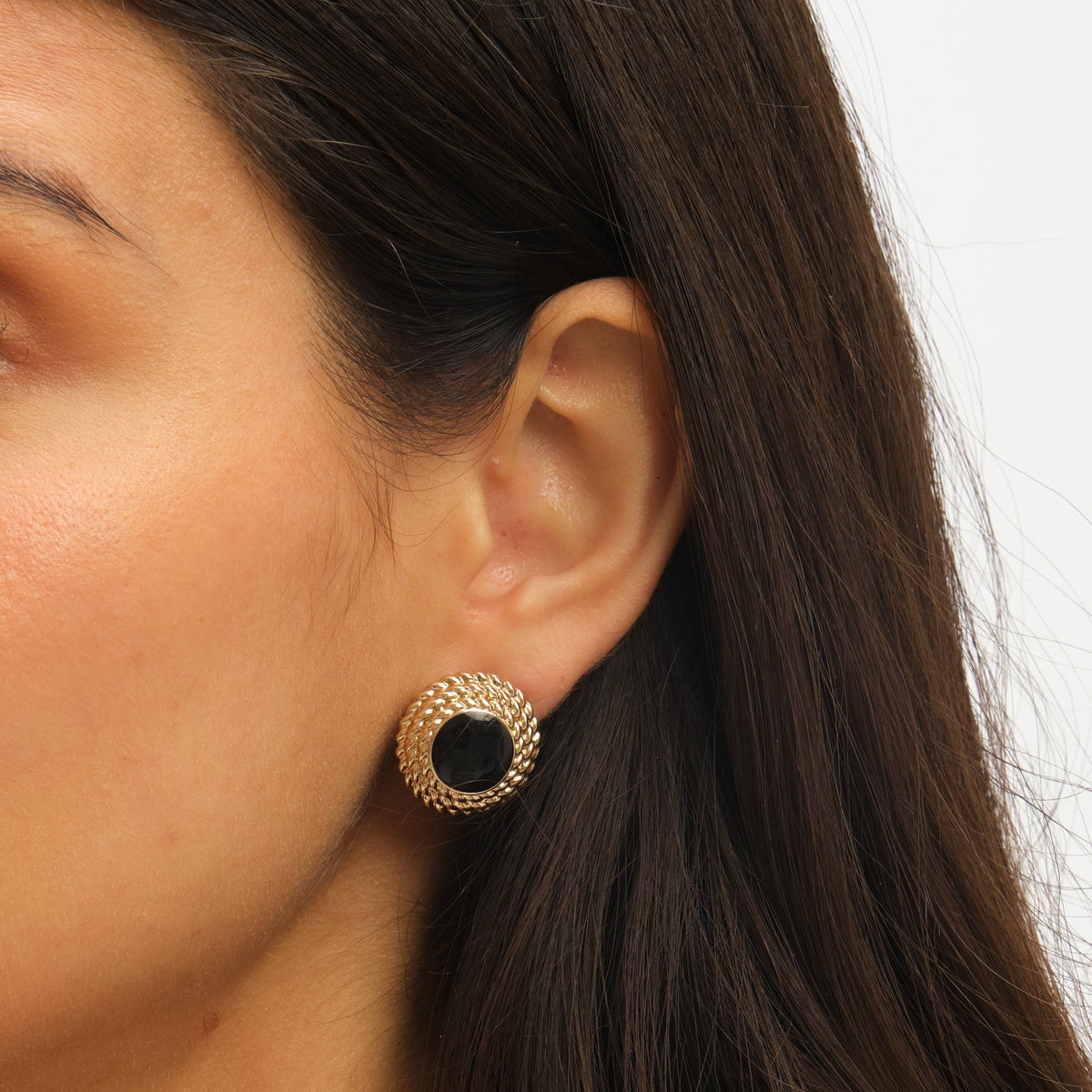 Jon Richard Gold Plated And Jet Enamel Round Earrings
