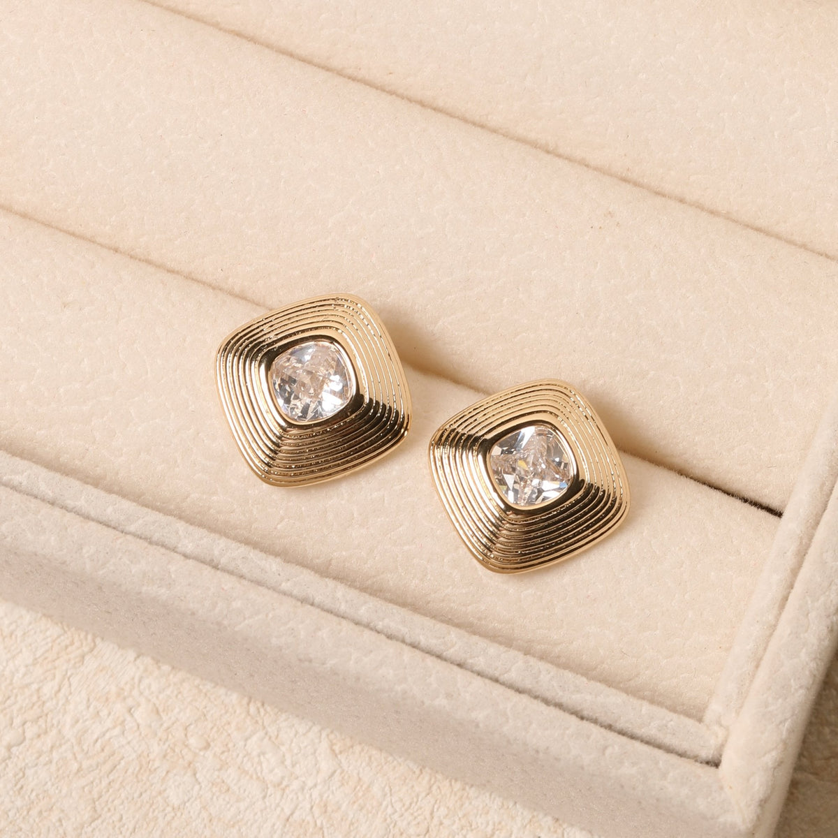 Jon Richard Gold Plated Ridge And Crystal Stud Earrings