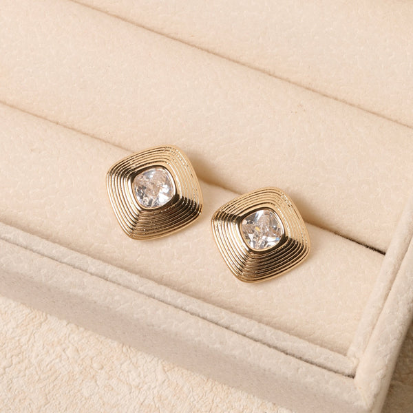 Jon Richard Gold Plated Ridge And Crystal Stud Earrings