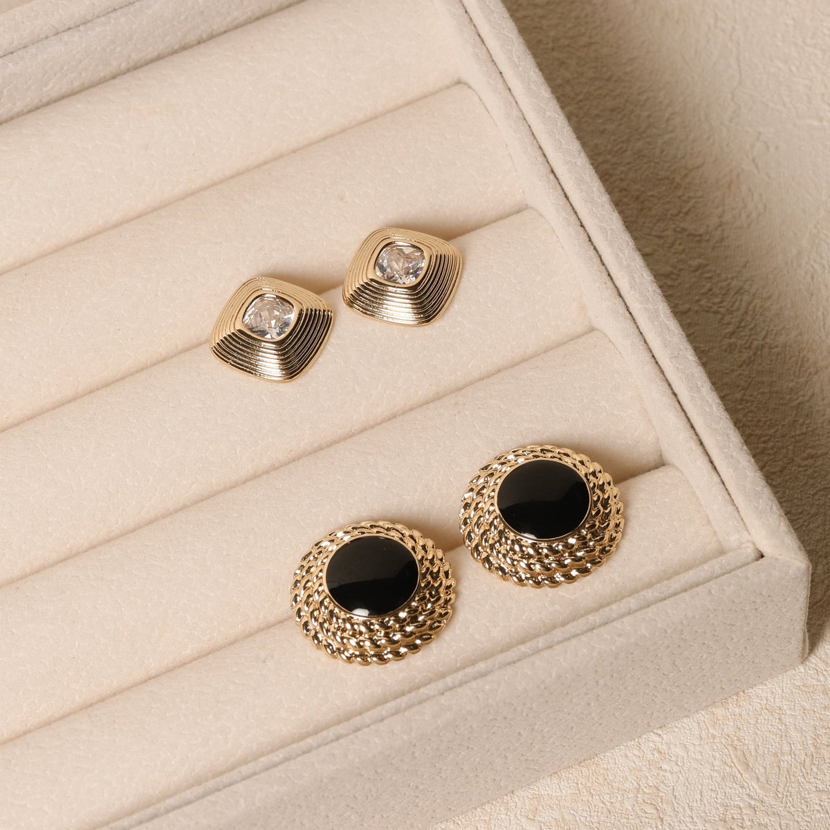 Jon Richard Gold Plated Ridge And Crystal Stud Earrings