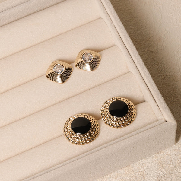 Jon Richard Gold Plated Ridge And Crystal Stud Earrings
