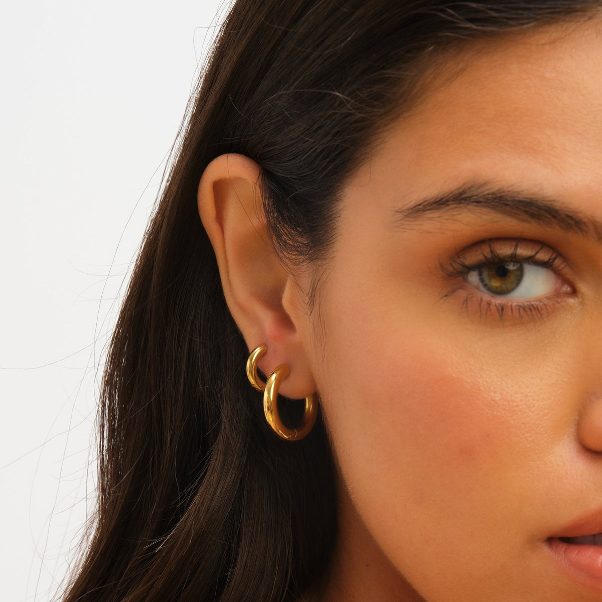 Jon Richard Waterproof Gold Plated Medium Chubby Hoop Earrings
