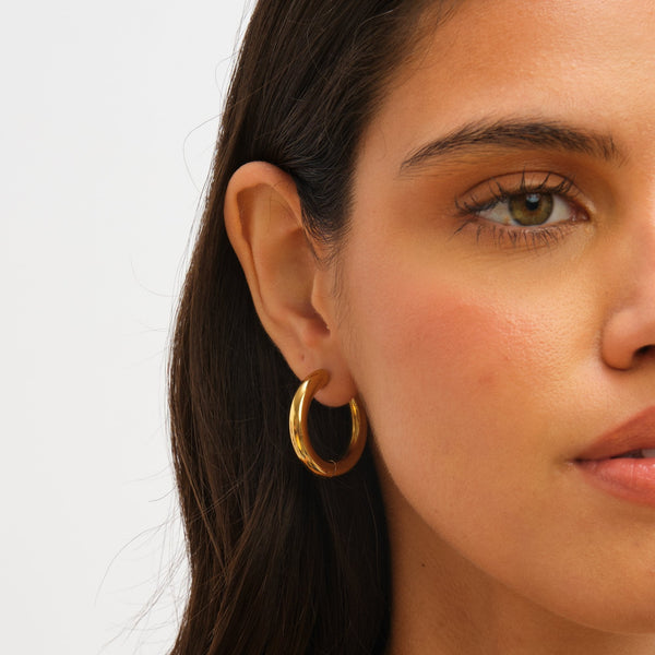 Jon Richard Waterproof Gold Plated Large Chubby Hoop Earrings