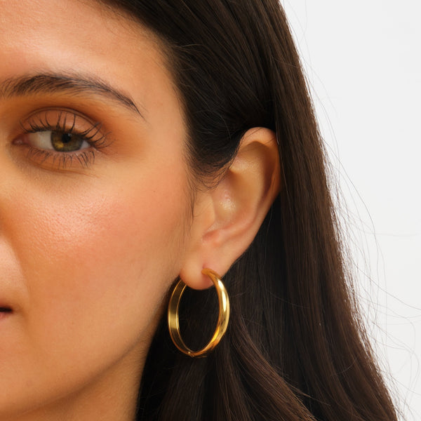 Jon Richard Waterproof Gold Plated Large Flat Surface Hoop Earrings