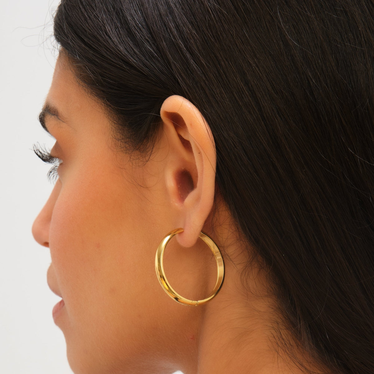 Jon Richard Waterproof Gold Plated Large Flat Surface Hoop Earrings