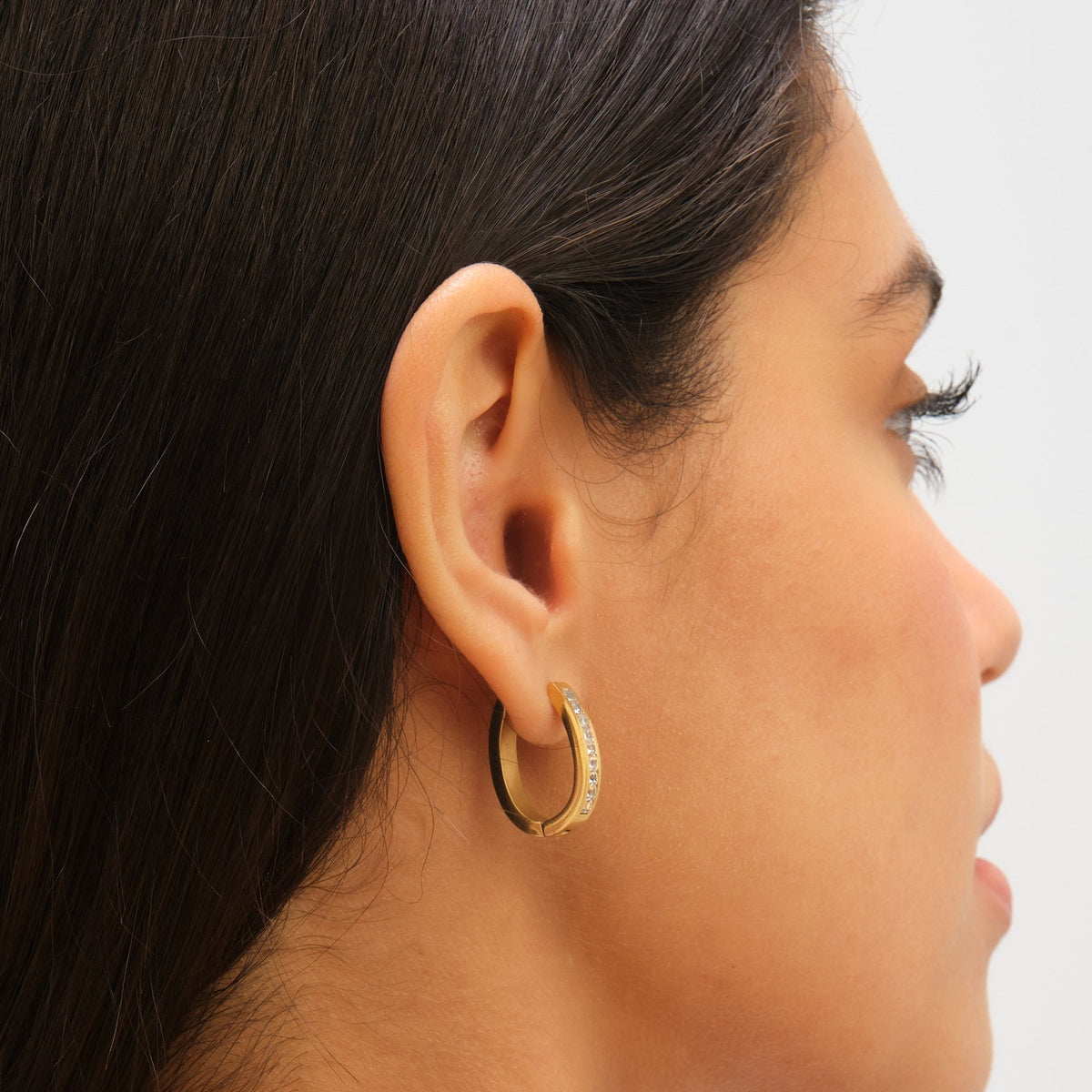 Jon Richard Waterproof Gold Plated Crystal And Polished Hoop Earrings