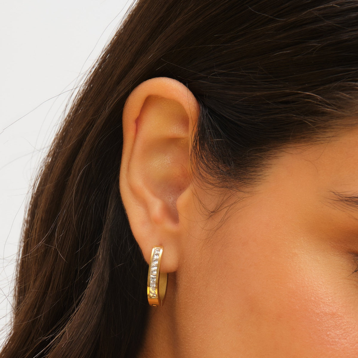Jon Richard Waterproof Gold Plated Crystal And Polished Hoop Earrings