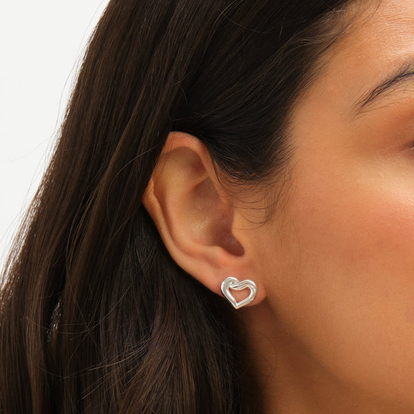 Simply Silver Sterling Silver 925 Polished Woven Open Heart Stud Earrings